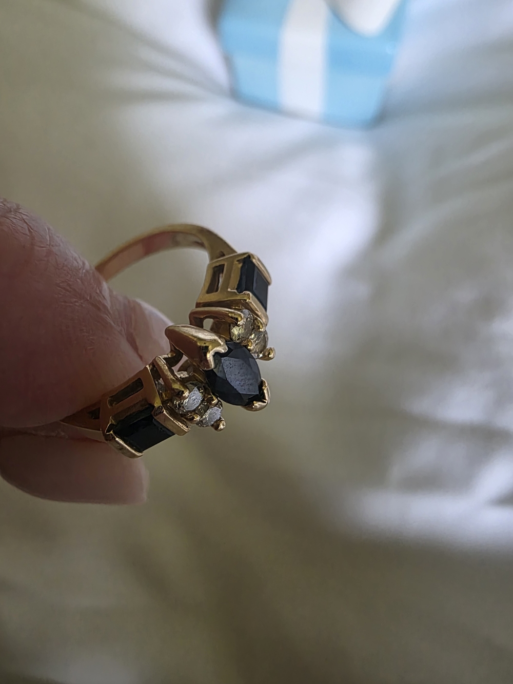Vintage Effy 14k Gold Ring with Natural  Blue Sapphire and Diamonds Sz 6.5 - Picture 6 of 8